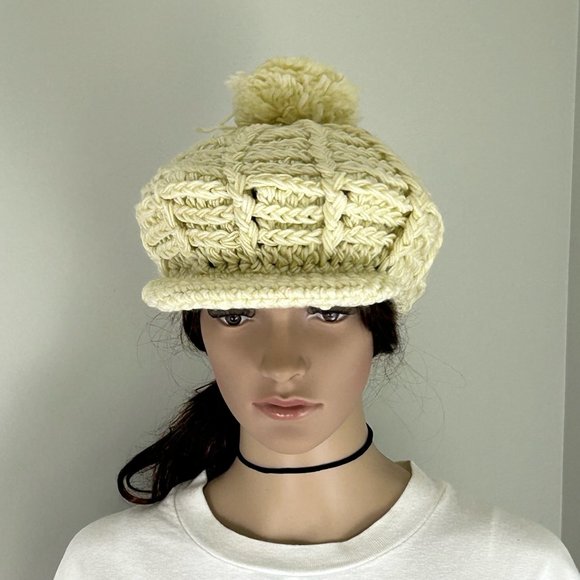 Vintage 70s Mongomery Ward Deadstock Crochet Knit Cabbie Baker Boy Hat P…
